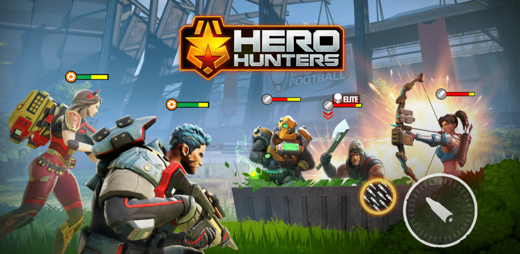 Dynamic shooter gameplay screenshot with multiple heroes